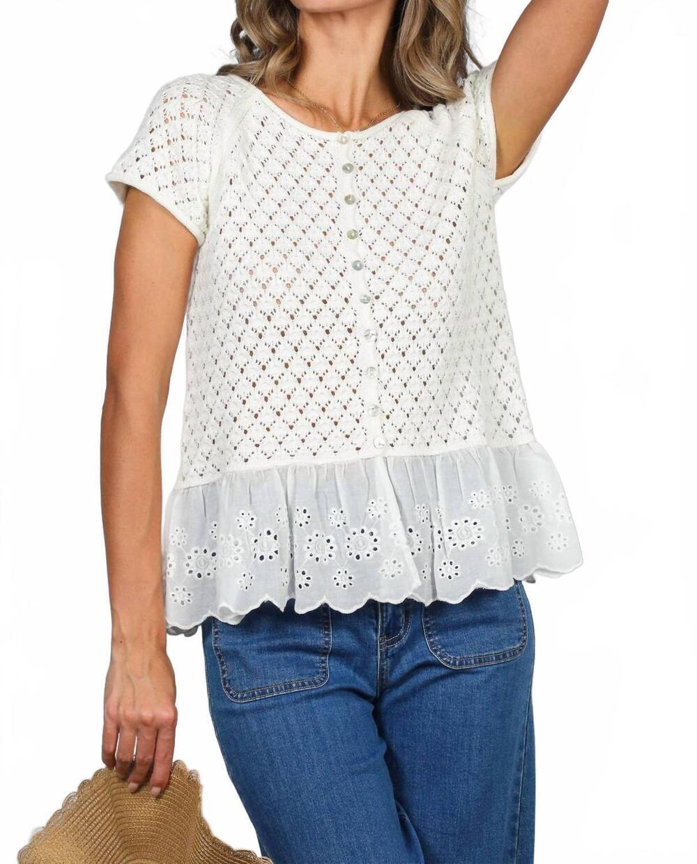 NEW VINE & LOVE eyelet lace crochet sweater top in white